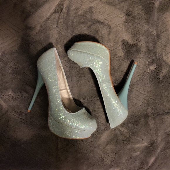 Qupid Blue Platform Glitter Heels - Picture 5 of 6